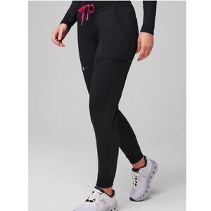 Fabletics womens mid rise on call scrub jogger bottoms black/ hibiscus pink M